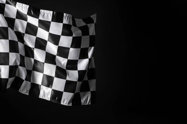 Siyah arkaplanda bir yarış bayrağı, metin için boşluk