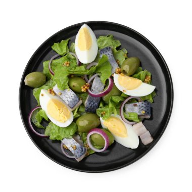 Ringa balıklı, yumurtalı, hardallı ve sebzeli nefis salata.