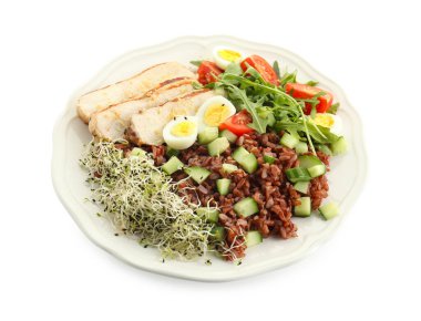 Lezzetli salata ve beyaz pirinç.