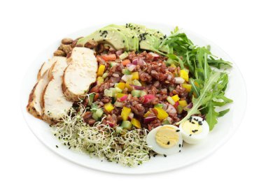 Lezzetli salata ve beyaz pirinç.