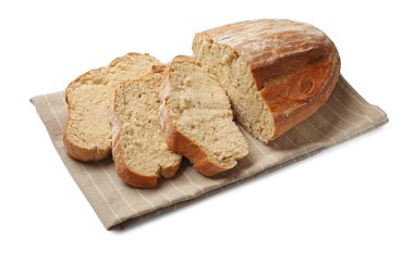 Beyaz üzerine izole edilmiş taze ekmek parçaları.