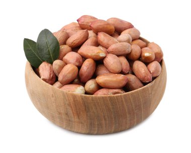 Fresh peanuts in bowl isolated on white