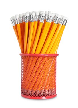 Many pencils in holder isolated on white