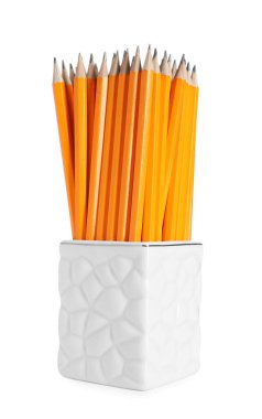 Many pencils in holder isolated on white