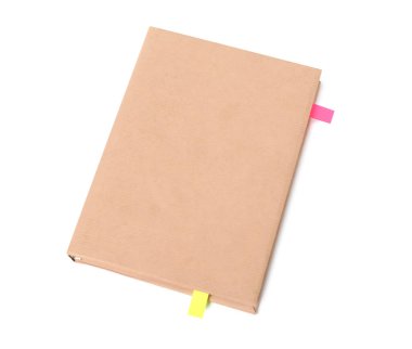 Beyaz, üst görünümde izole edilmiş renkli sekmeleri olan kitap