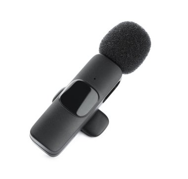 Lavalier mikrofonu beyaza izole edilmiş. Ses ekipmanları