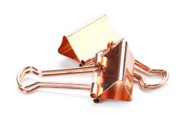 Beyaza izole edilmiş iki altın klasör.