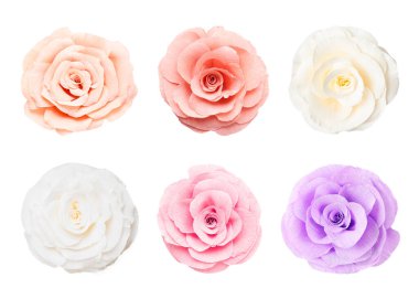 Beyaz arka planda güzel kağıt çiçekler, set. Üst görünüm