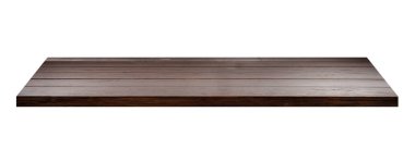 Boş bir ahşap raf beyazda izole edilmiş.