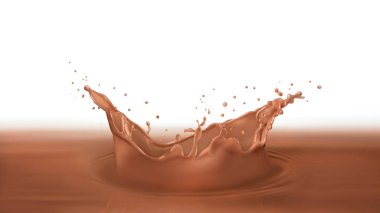 Beyaz arka planda çikolata sütü sıçrıyor.