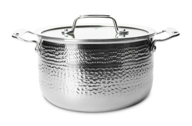 Beyaz izole kapak ile çelik tencere