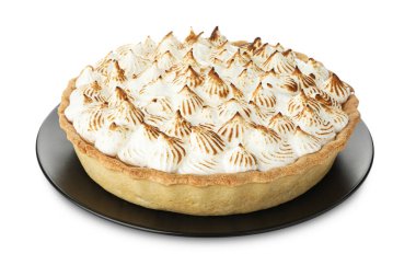 Beyazın üzerine izole edilmiş lezzetli bir kremalı pasta.