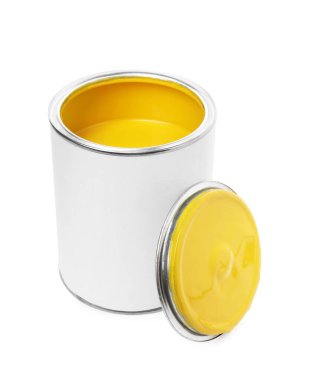 Can of yellow paint isolated on white