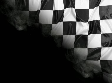 Siyah beyaz damalı yarış bayrağı Karanlıkta dumanla