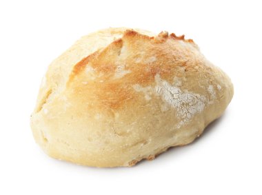 Bir somun taze pişmiş ekmek beyaza izole edilmiş.