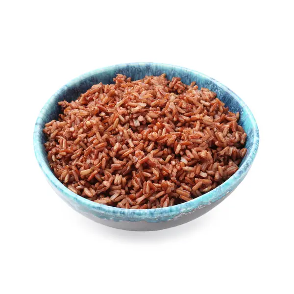 Delicious brown rice in bowl isolated on white