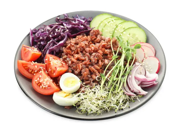 Lezzetli salata ve beyaz pirinç.