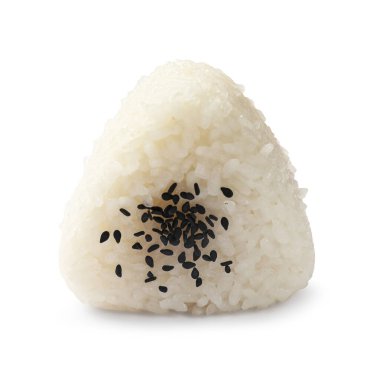 Pirinç topu (onigiri) beyaz üzerine izole edilmiş. Geleneksel Japon yemeği