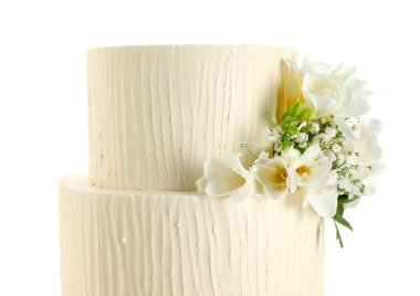 Beyaz desenli nefis düğün pastası.