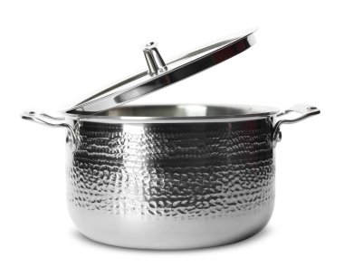 Beyaz izole kapak ile çelik tencere