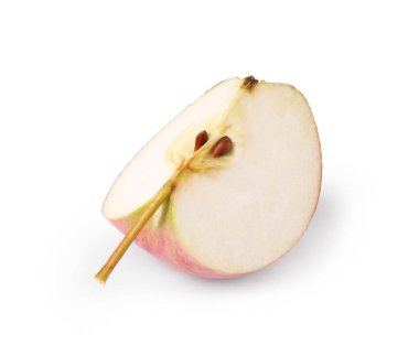 Taze olgun elma parçası beyaza izole edilmiş.