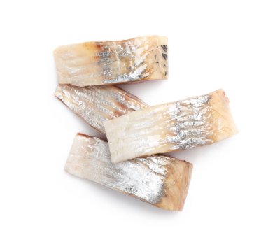 Lezzetli ringa balıkları beyaz, üst manzara izole