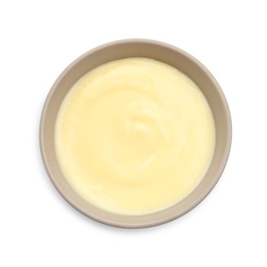 Lezzetli vanilyalı puding beyaz, üst manzara izole