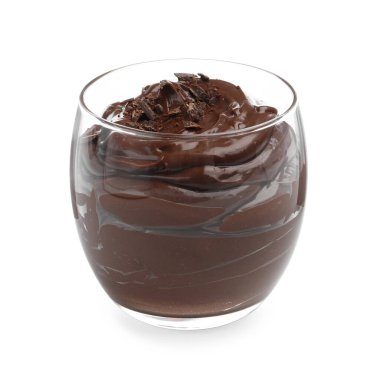 Beyaz bardakta nefis çikolatalı puding.