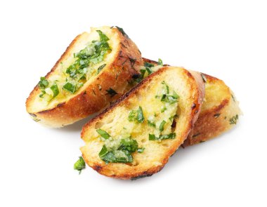 Beyaz üzerine sarımsaklı, otlu ve yağlı lezzetli ekmek.