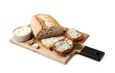 Beyaz üzerine sarımsaklı, otlu ve tereyağlı lezzetli ekmek.