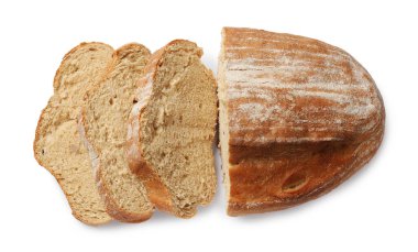 Taze ekmek parçaları beyaza izole edilmiş, üst manzara