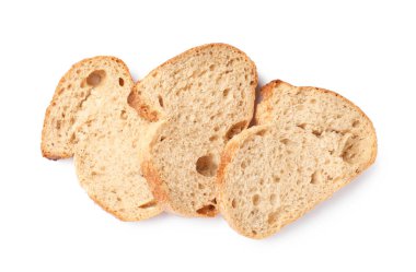 Taze ekmek parçaları beyaza izole edilmiş, üst manzara