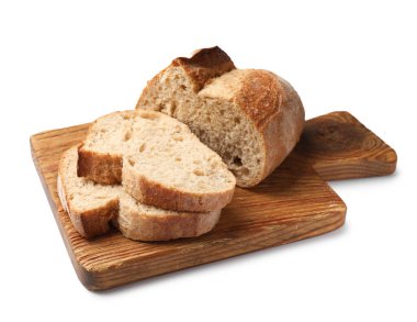 Beyaz üzerine izole edilmiş taze ekmek parçaları.