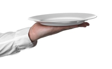 Beyaz arka planda boş plakalı adam, yakın plan