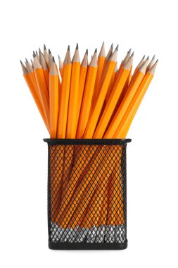 Many pencils in holder isolated on white