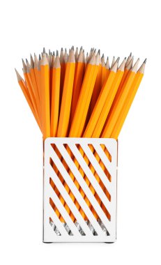 Many pencils in holder isolated on white
