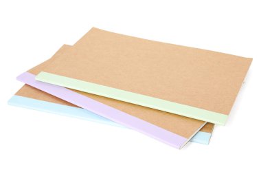 Different copybooks isolated on white. School stationery