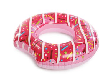 Beyaz arkaplanda parlak şişirilebilir donut şekilli halka