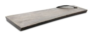 Beyazda izole edilmiş bir tahta servis tahtası. Metin için boşluk