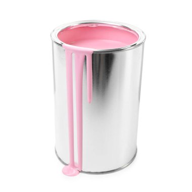 Can of pink paint isolated on white