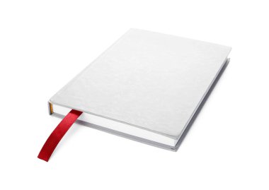 Beyaz üzerine izole edilmiş kırmızı kurdele yer imi olan kitap
