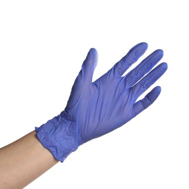 Beyaz arka planda tıp eldivenli doktor, yakın plan.