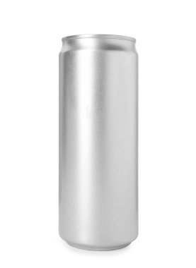 Boş bir teneke kutu beyaza izole edilmiş.