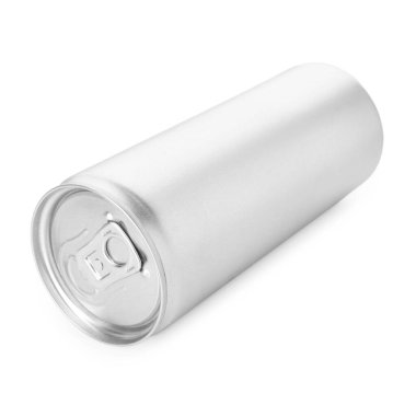 Boş bir teneke kutu beyaza izole edilmiş.