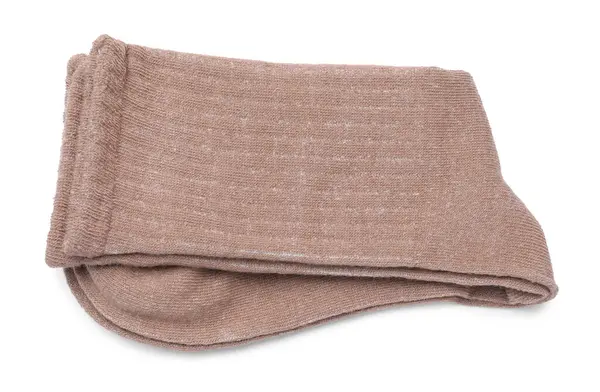 Bir çift kahverengi çorap beyaza izole edilmiş, üst manzara