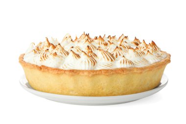 Beyazın üzerine izole edilmiş lezzetli bir kremalı pasta.