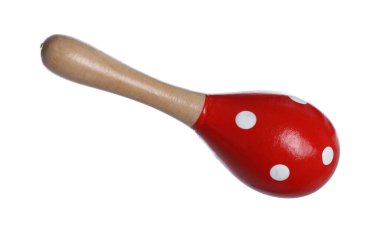 Renkli oyuncak Maraca beyazda izole edilmiş. Çocukların müzik aleti.