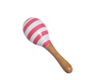 Renkli oyuncak Maraca beyazda izole edilmiş. Çocukların müzik aleti.