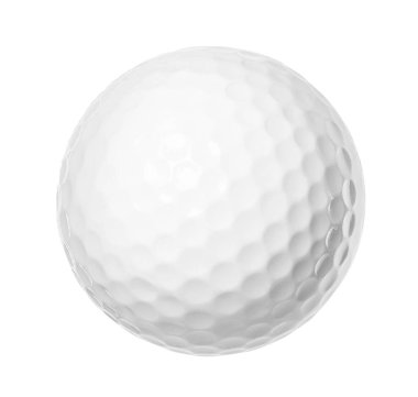 Beyaza izole edilmiş bir golf topu. Spor malzemeleri.