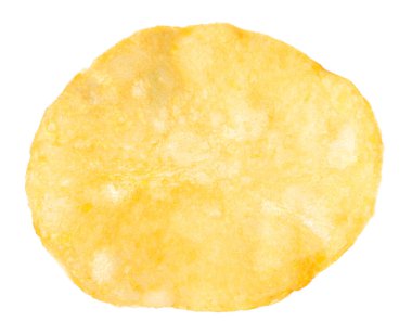 Beyaza izole edilmiş lezzetli bir patates cipsi.